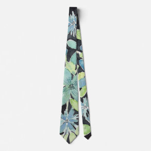 Elegant Blue Floral Watercolor Tie for Weddings