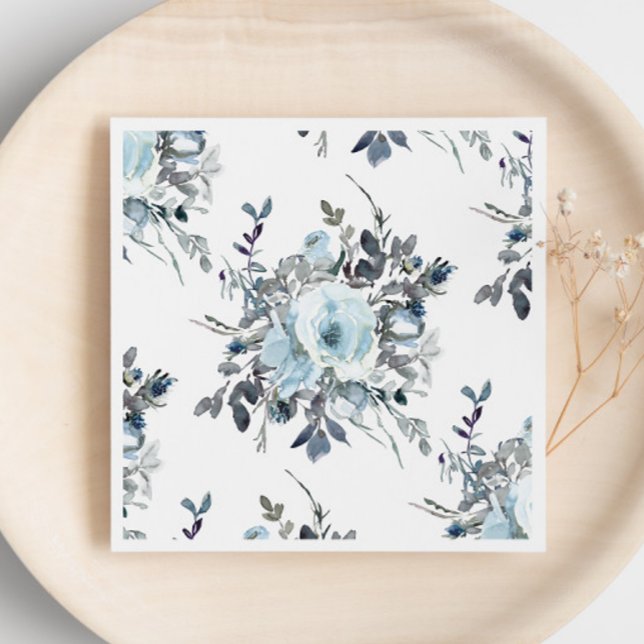 Elegant Blue Floral Watercolor Wedding Napkins (Creator Uploaded)