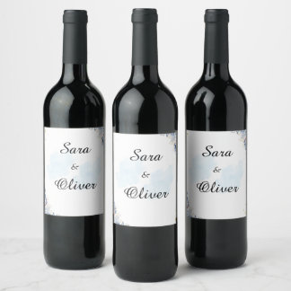 Elegant Blue Floral Watercolor Wine Label