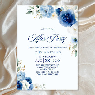 Elegant Blue Floral Wedding After Party Invitation