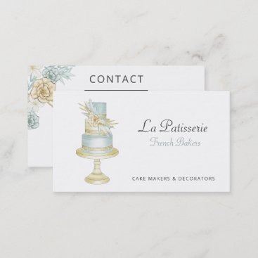 Elegant Blue Floral Wedding Cake Makers Bakery Business Card