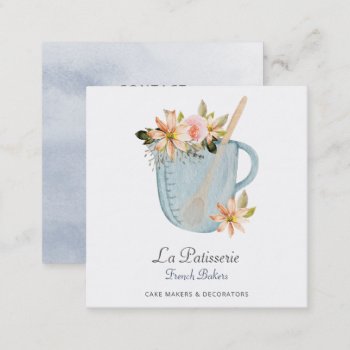 Elegant Blue Floral Wedding Cake Makers Bakery Square Business Card by MG_BusinessCards at Zazzle