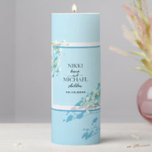 Elegant Blue Floral Wedding Candles - Personalized