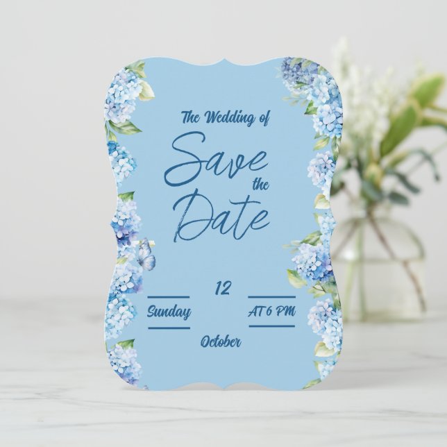 Elegant Blue Floral Wedding card (Standing Front)
