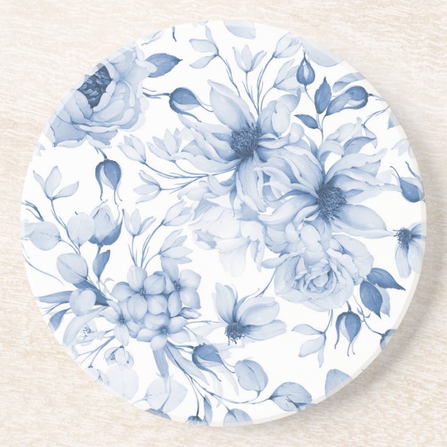 Elegant Blue Floral Wedding  Coaster (Front)