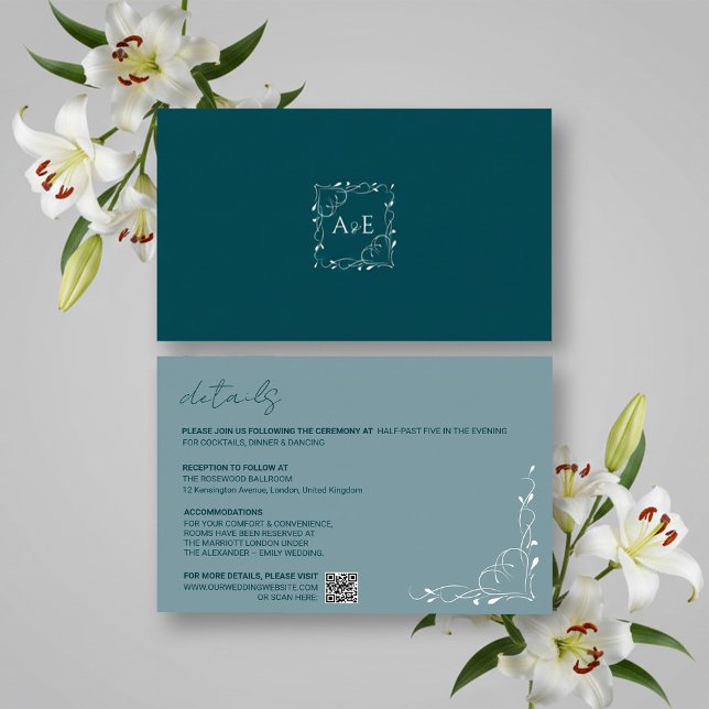 Elegant Blue Floral Wedding Details Card (Creator Uploaded)