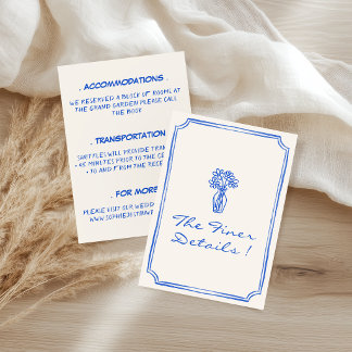Elegant Blue Floral Wedding Details Enclosure Card