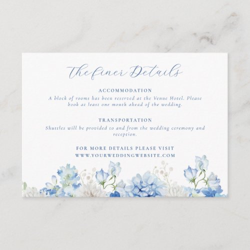 Elegant Blue Floral Wedding Details Enclosure Card