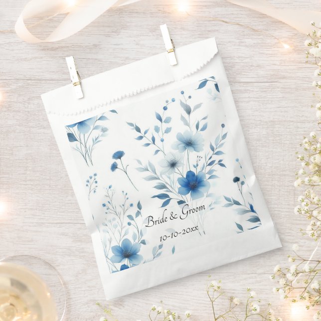 Elegant Blue Floral Wedding Favor Bag (Clipped)
