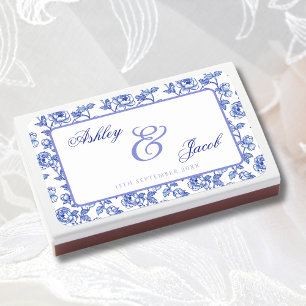 Elegant Blue Floral Wedding Favors Matchboxes