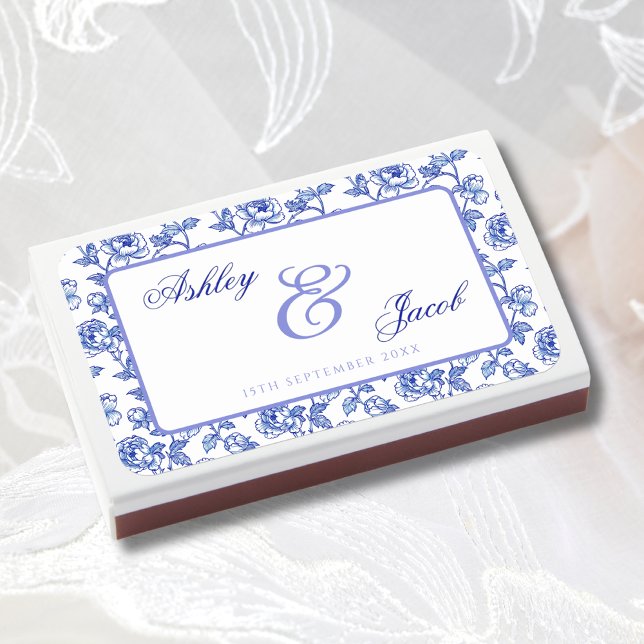 Elegant Blue Floral Wedding Favors  Matchboxes (Creator Uploaded)