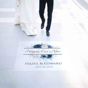 Elegant Blue Floral Wedding Floor Decal