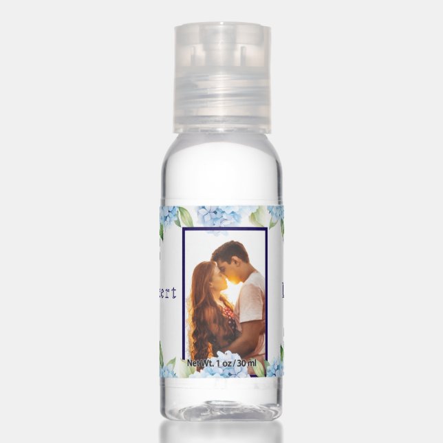 Elegant Blue Floral Wedding  Hand Sanitizer (Front)