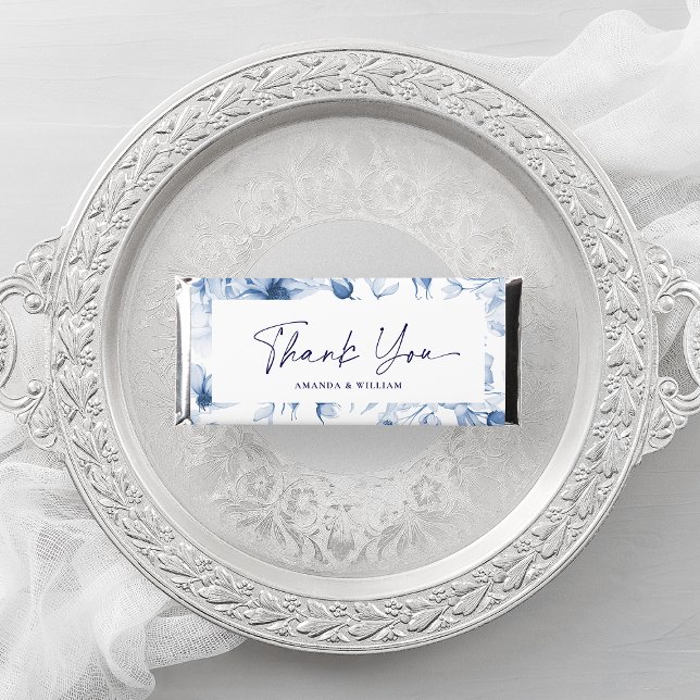 Elegant Blue Floral Wedding Hershey Bar Favors (Creator Uploaded)