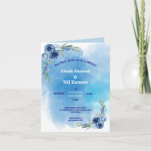 Elegant Blue Floral Wedding Invitation