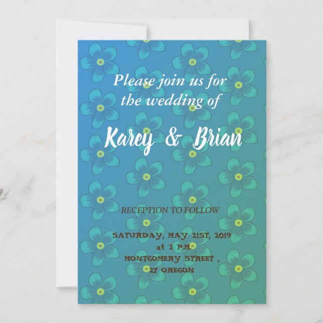 Elegant Blue Floral , Wedding Invitation (Front)