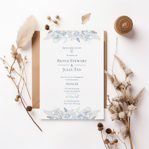 Elegant Blue Floral Wedding Invitation