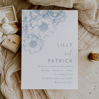 Elegant Blue Floral Wedding Invitation