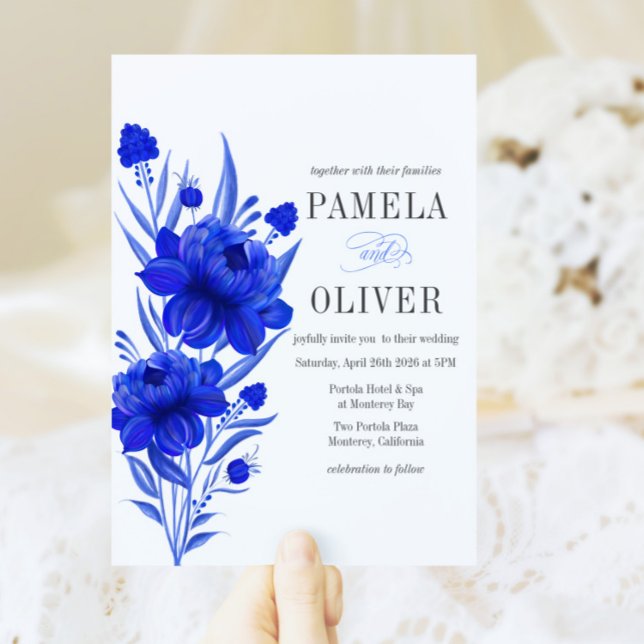 Elegant Blue Floral Wedding Invitation (Creator Uploaded)