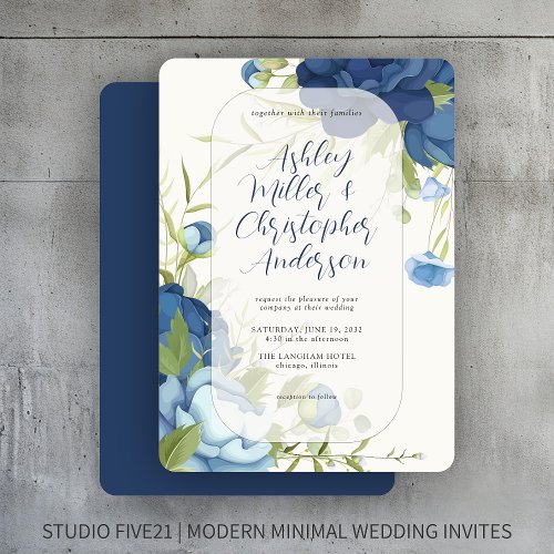 Elegant Blue Floral Wedding Invitation