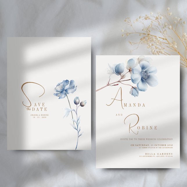 Elegant Blue Floral Wedding Invitation (Creator Uploaded)