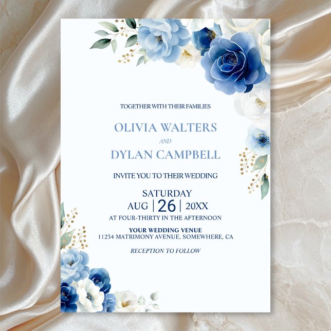 Elegant Blue Floral Wedding  Invitation (Creator Uploaded)