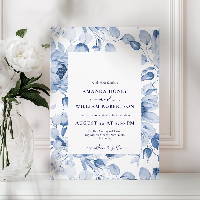 Elegant Blue Floral Wedding Invitation (Creator Uploaded)