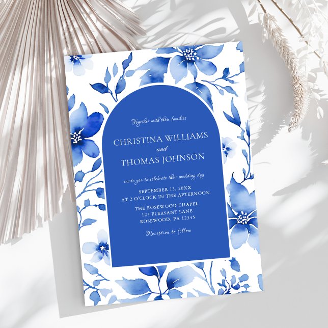 Elegant Blue Floral Wedding Invitation (Creator Uploaded)
