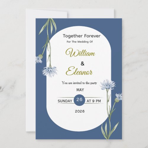 Elegant Blue Floral Wedding Invitation