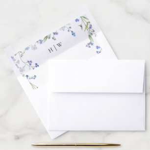 Elegant Blue Floral Wedding Invitation Envelope Liner