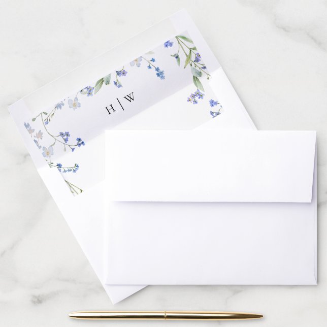 Elegant Blue Floral Wedding Invitation Envelope Liner (Desk)