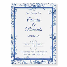 Elegant Blue Floral Wedding Invitation 