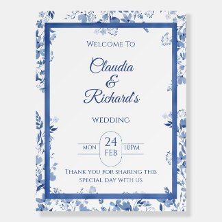 Elegant Blue Floral Wedding Invitation Foam Board