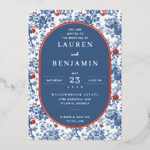 Elegant Blue Floral Wedding Invitation Foil Invitation