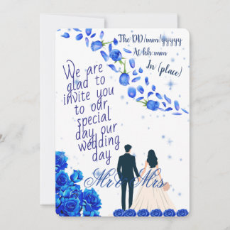 Elegant Blue Floral Wedding Invitation | Mr & Mrs 