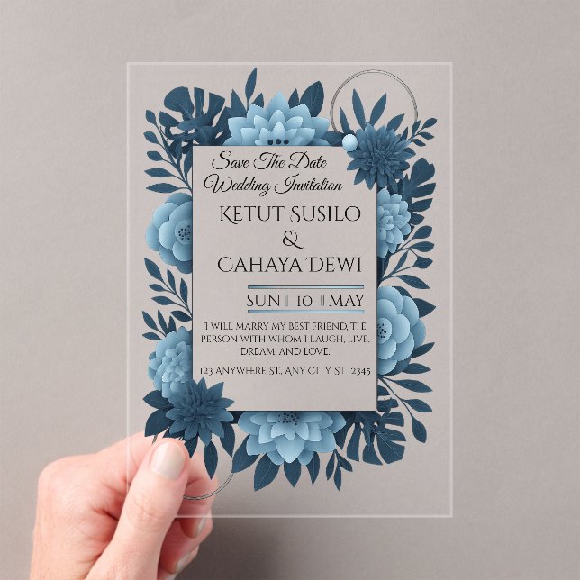  Elegant Blue Floral Wedding Invitation Template   (Insitu (Handheld))