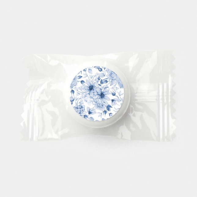 Elegant Blue Floral Wedding Life Saver® Mints (Front)