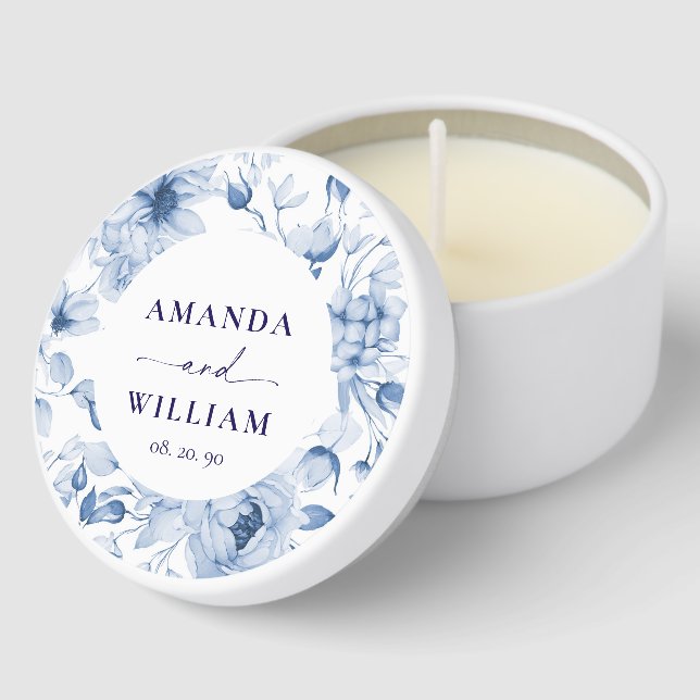 Elegant Blue Floral Wedding  Mini Candle Favors (Corner)