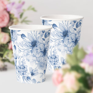 Elegant Blue Floral Wedding Paper Cups
