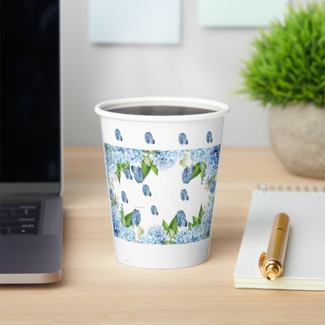 Elegant Blue Floral Wedding Paper Cups (Insitu)