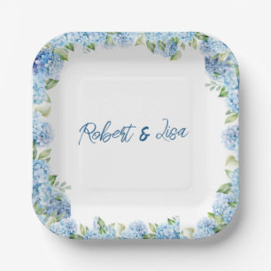 Elegant Blue Floral wedding Paper Plates