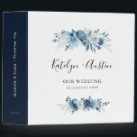 elegant blue floral wedding photo album 3 ring binder<br><div class="desc">The design on this binder features elegant watercolor moonlight blue flowers. The color and text can be personalized..</div>