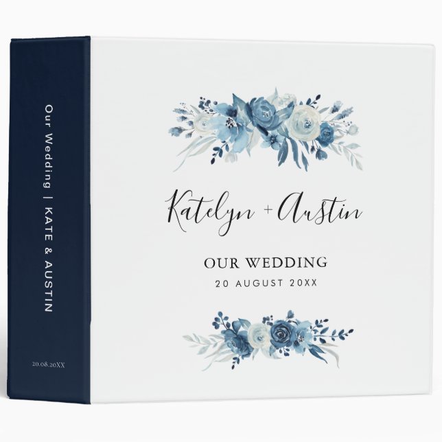 elegant blue floral wedding photo album 3 ring binder (Front/Spine)