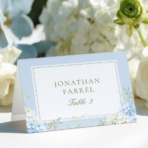 Elegant Blue Floral Wedding Place Cards