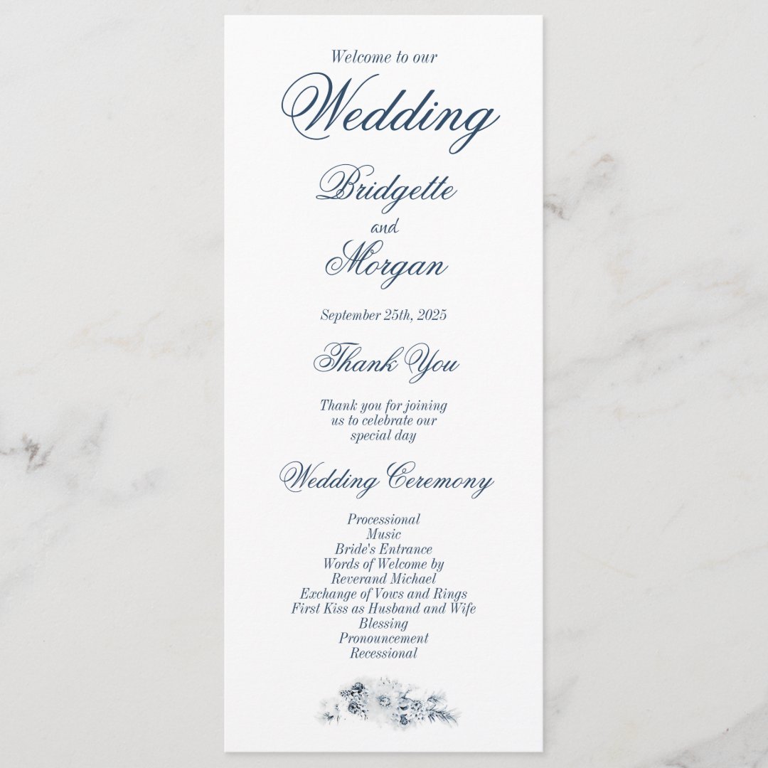 Elegant Blue Floral Wedding Program | Zazzle