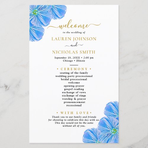 Elegant Blue Floral Wedding Program