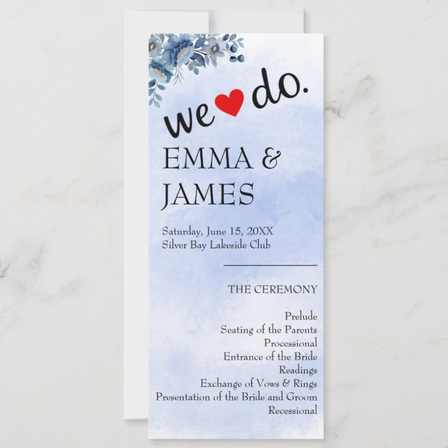 Elegant Blue Floral Wedding Programs (Front)