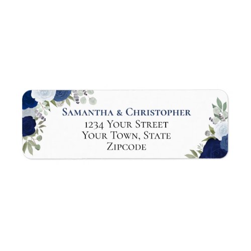 Elegant Blue Floral Wedding Return Address Label