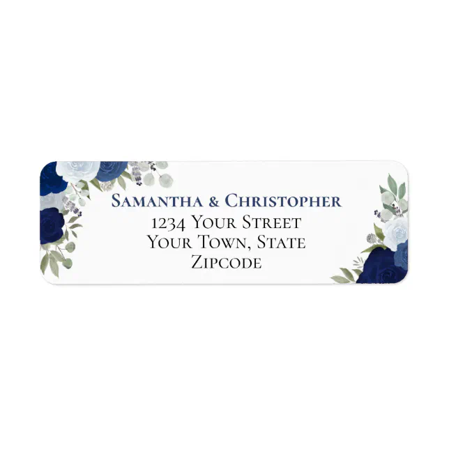 Elegant Blue Floral Wedding Return Address Label | Zazzle