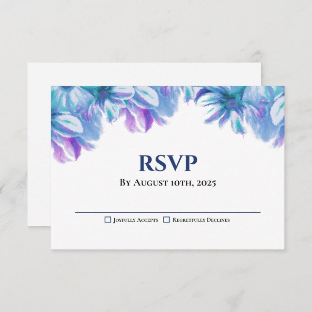 Elegant Blue Floral Wedding RSVP (Front/Back)